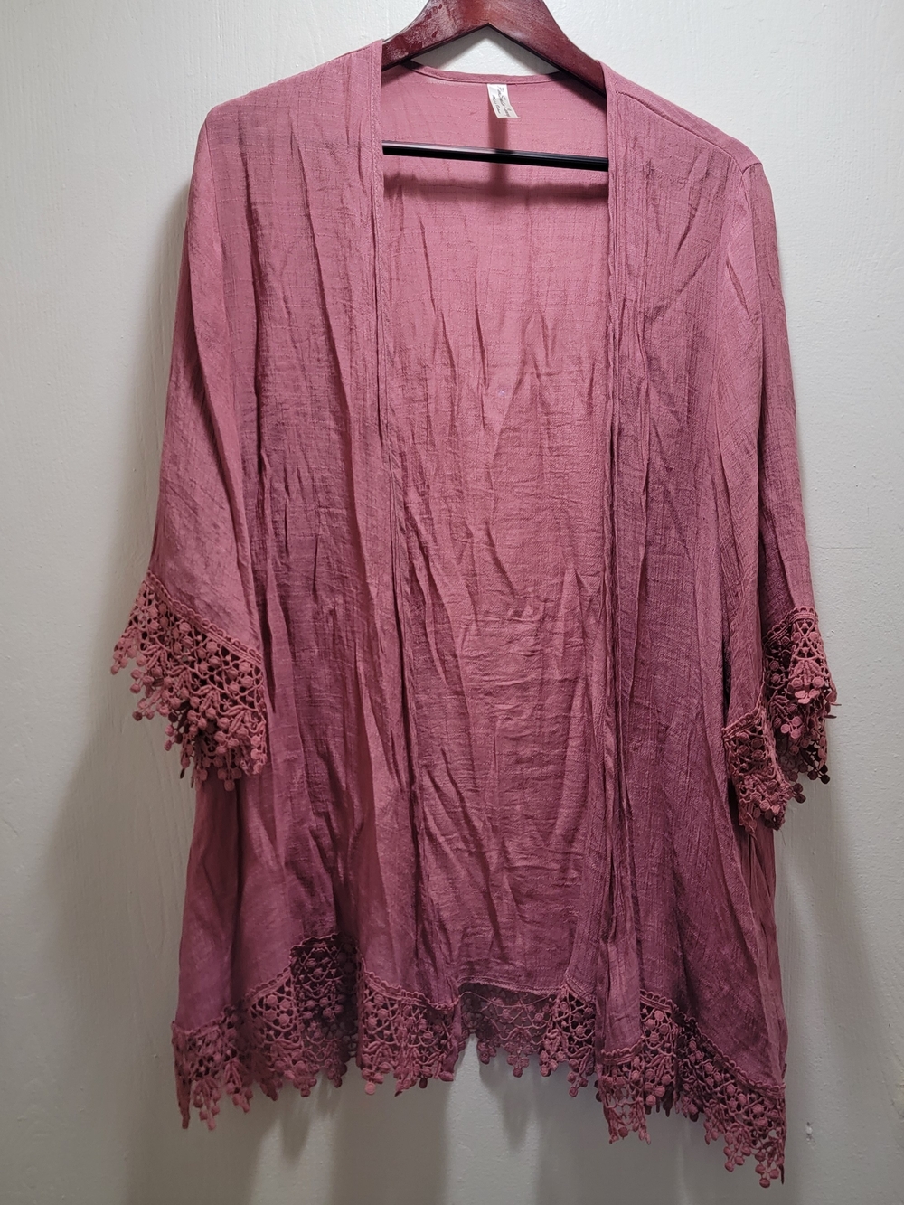 PerSeption Concept Mauve Pink Crochet-Trim Open Cardigan